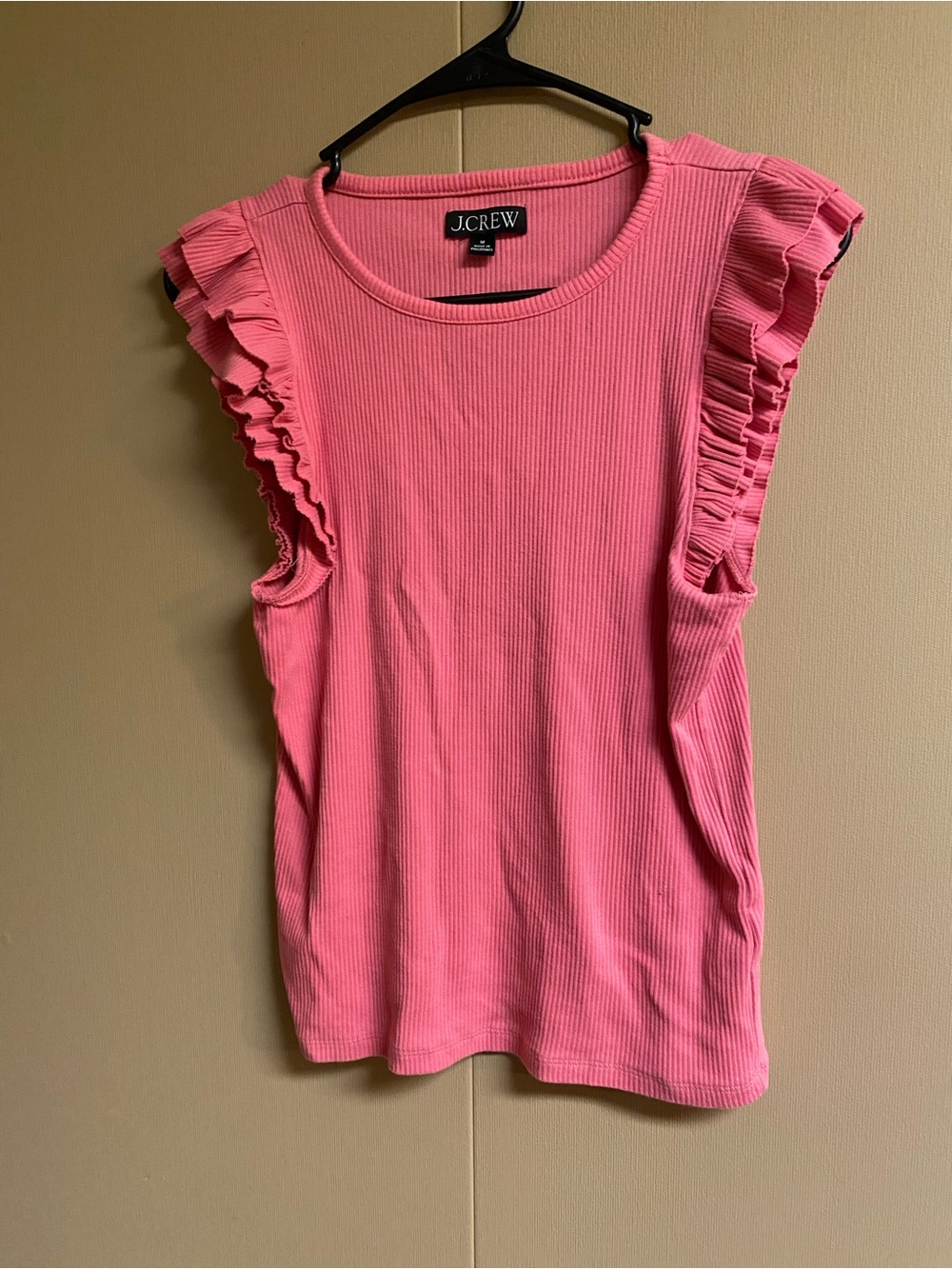 J. Crew Coral Pink Ruffle-Sleeve Ribbed Tank